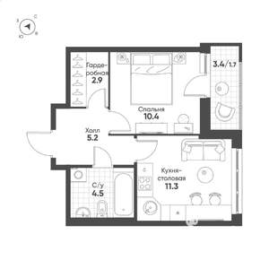 1-к квартира, строящийся дом, 36м2, 3/15 этаж