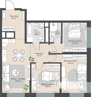 3-к квартира, вторичка, 86м2, 3/29 этаж