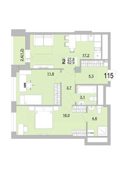 2-к квартира, вторичка, 63м2, 16/24 этаж