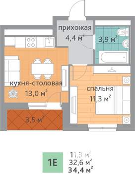 1-к квартира, вторичка, 34м2, 6/22 этаж