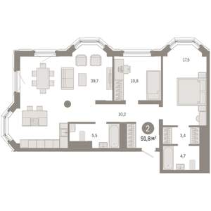 2-к квартира, вторичка, 92м2, 15/24 этаж