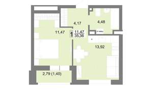 1-к квартира, вторичка, 35м2, 7/22 этаж