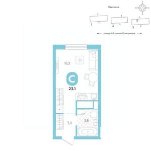 Студия квартира, вторичка, 23м2, 5/16 этаж