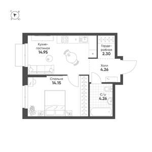 1-к квартира, строящийся дом, 40м2, 12/25 этаж