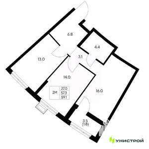 2-к квартира, вторичка, 59м2, 6/31 этаж