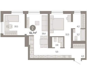2-к квартира, вторичка, 62м2, 4/8 этаж