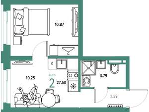 2-к квартира, вторичка, 28м2, 7/20 этаж