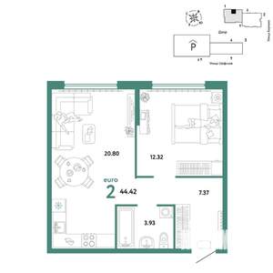 2-к квартира, вторичка, 44м2, 13/24 этаж