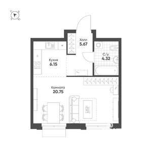 Студия квартира, вторичка, 37м2, 12/25 этаж
