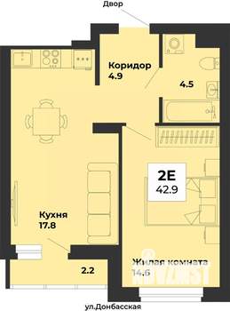 1-к квартира, вторичка, 43м2, 2/25 этаж