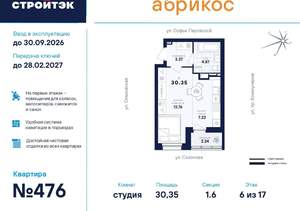 Студия квартира, вторичка, 30м2, 6/17 этаж