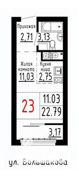 Студия квартира, строящийся дом, 23м2, 4/25 этаж