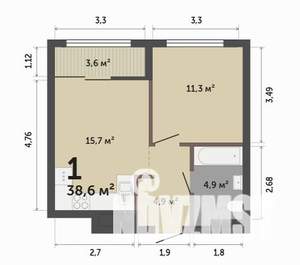 1-к квартира, строящийся дом, 39м2, 9/17 этаж