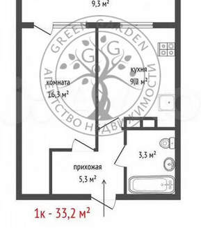 1-к квартира, вторичка, 33м2, 9/10 этаж