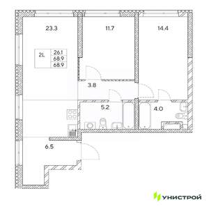 2-к квартира, вторичка, 69м2, 3/31 этаж