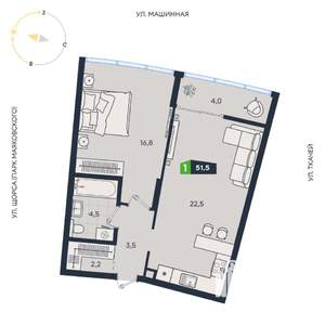 1-к квартира, вторичка, 52м2, 15/30 этаж