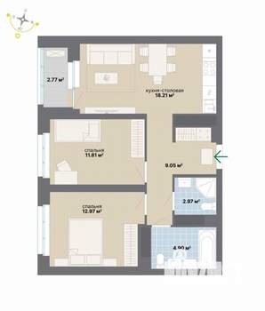 2-к квартира, вторичка, 63м2, 20/26 этаж