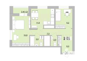 2-к квартира, вторичка, 57м2, 17/24 этаж