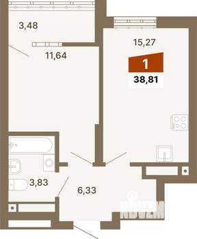 1-к квартира, строящийся дом, 39м2, 20/23 этаж