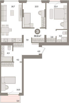 3-к квартира, вторичка, 91м2, 3/16 этаж