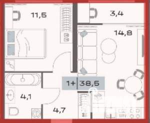 1-к квартира, вторичка, 39м2, 15/19 этаж