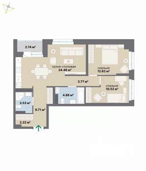 2-к квартира, вторичка, 71м2, 5/26 этаж