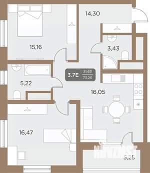 3-к квартира, строящийся дом, 73м2, 15/24 этаж