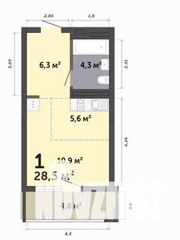 Студия квартира, вторичка, 29м2, 8/19 этаж