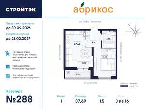 1-к квартира, вторичка, 38м2, 3/17 этаж