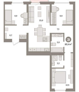 3-к квартира, вторичка, 80м2, 5/9 этаж