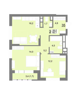 2-к квартира, вторичка, 60м2, 6/23 этаж