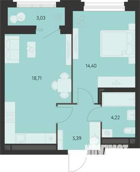 1-к квартира, вторичка, 44м2, 19/22 этаж