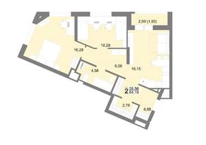 2-к квартира, строящийся дом, 64м2, 16/22 этаж