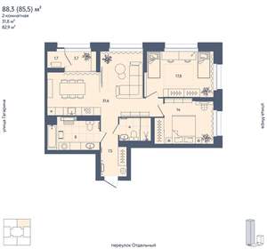 2-к квартира, вторичка, 86м2, 3/29 этаж