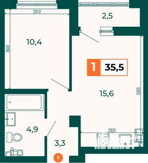 1-к квартира, строящийся дом, 36м2, 3/25 этаж