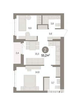 2-к квартира, вторичка, 55м2, 4/7 этаж