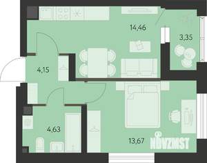 1-к квартира, вторичка, 39м2, 2/14 этаж