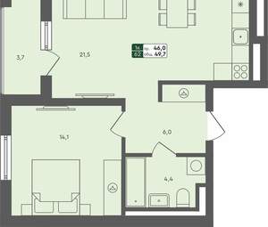 1-к квартира, вторичка, 50м2, 1/4 этаж