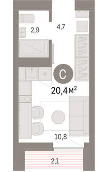 Студия квартира, вторичка, 20м2, 11/16 этаж