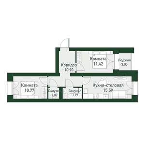 2-к квартира, вторичка, 52м2, 2/4 этаж