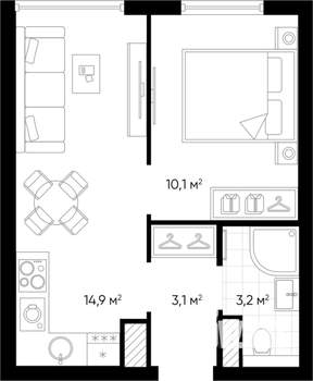 1-к квартира, вторичка, 31м2, 21/24 этаж