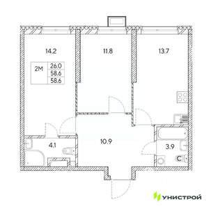 2-к квартира, вторичка, 59м2, 13/31 этаж