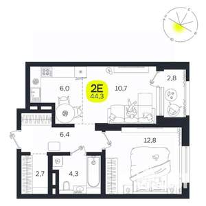 2-к квартира, вторичка, 44м2, 6/27 этаж