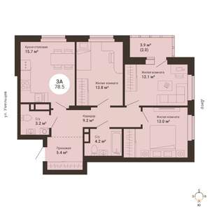 3-к квартира, сданный дом, 79м2, 11/25 этаж