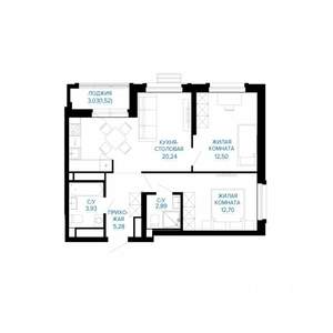 2-к квартира, строящийся дом, 59м2, 25/30 этаж