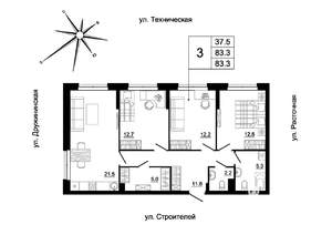3-к квартира, вторичка, 82м2, 1/19 этаж