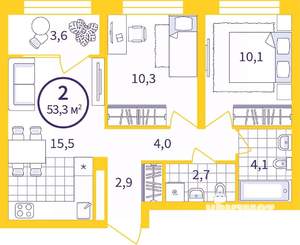 2-к квартира, вторичка, 51м2, 18/24 этаж