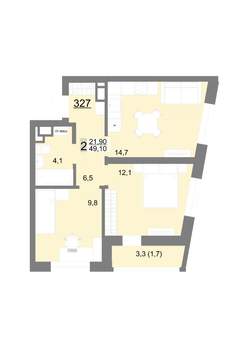 2-к квартира, вторичка, 49м2, 15/18 этаж