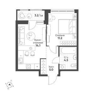 1-к квартира, вторичка, 36м2, 12/15 этаж