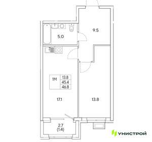 1-к квартира, вторичка, 47м2, 25/30 этаж